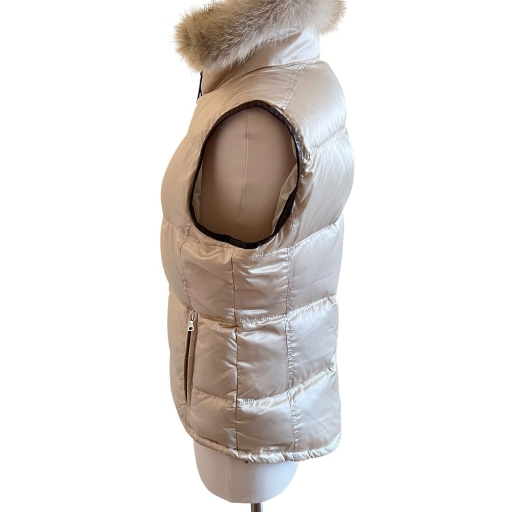 Prada Down Puffer Vest | Fox Fur Trim | Brown Leather Trim | Size US M (8–10) - Picture 4 of 16